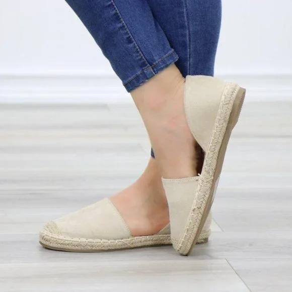 Beige Vegan Suede Flat Slip On Loafer Espadrilles - Picture 8 of 10
